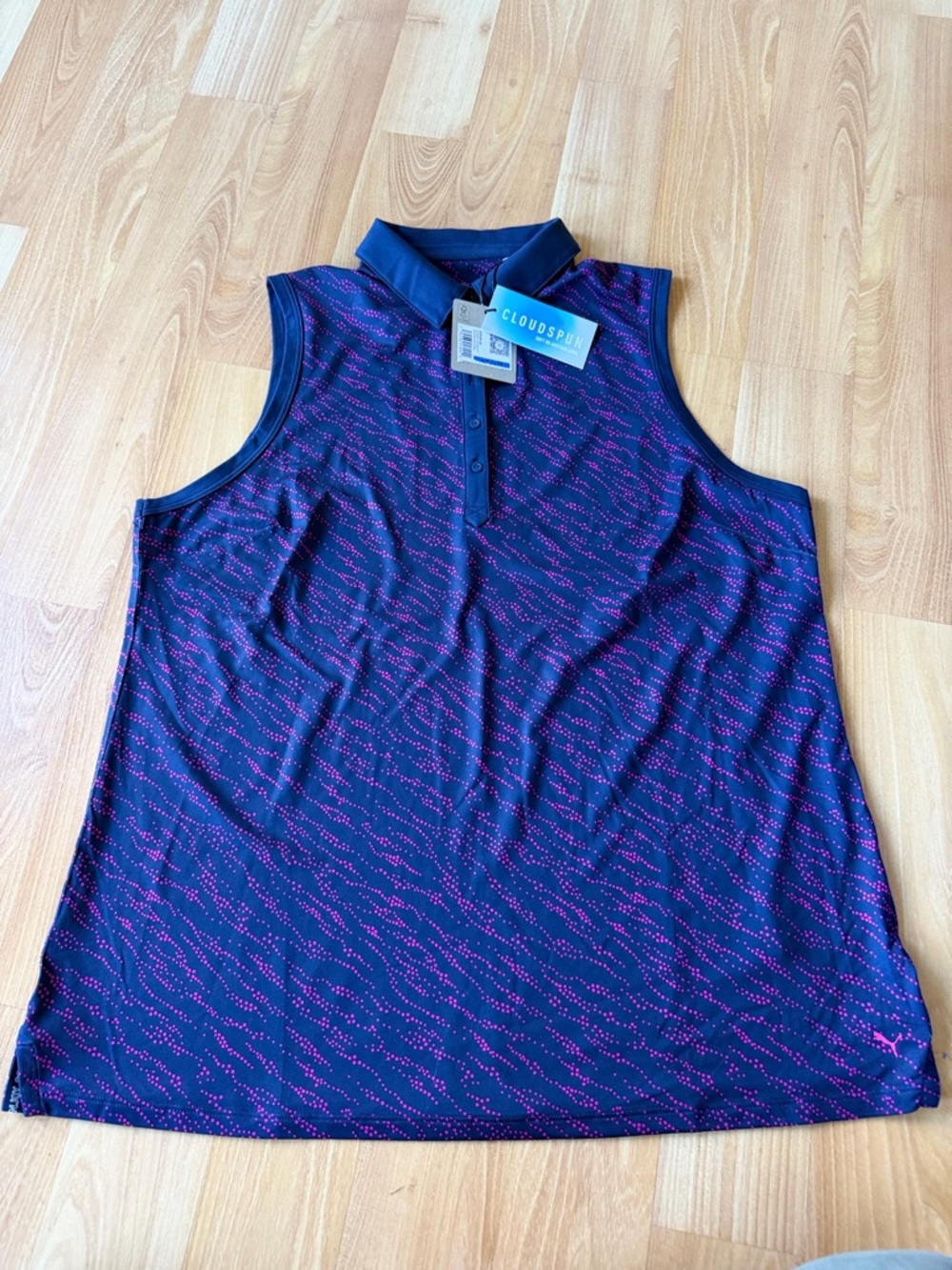 Puma NWT “Cloudspun Whitewater Polo” sleevless navy/purple/pink size XL